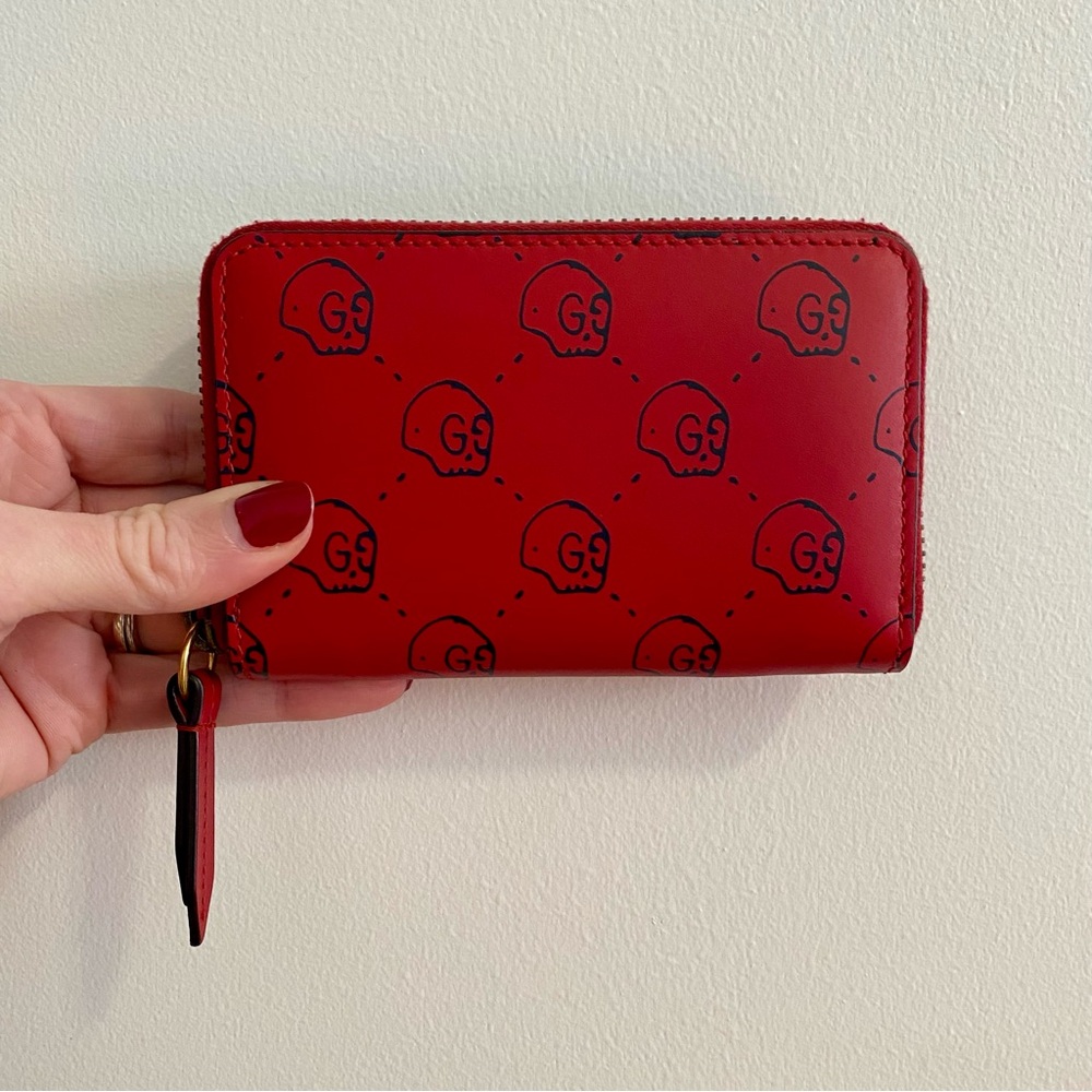 Gucci Ghost Calfskin Red Skull Card Case